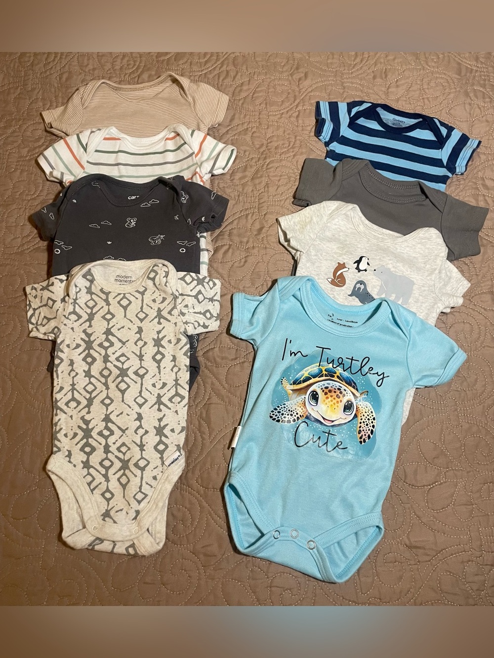 88b Carter's Gerber Modern Moments 8pc 0-3M Organic Cotton Snap Onesies Animals
